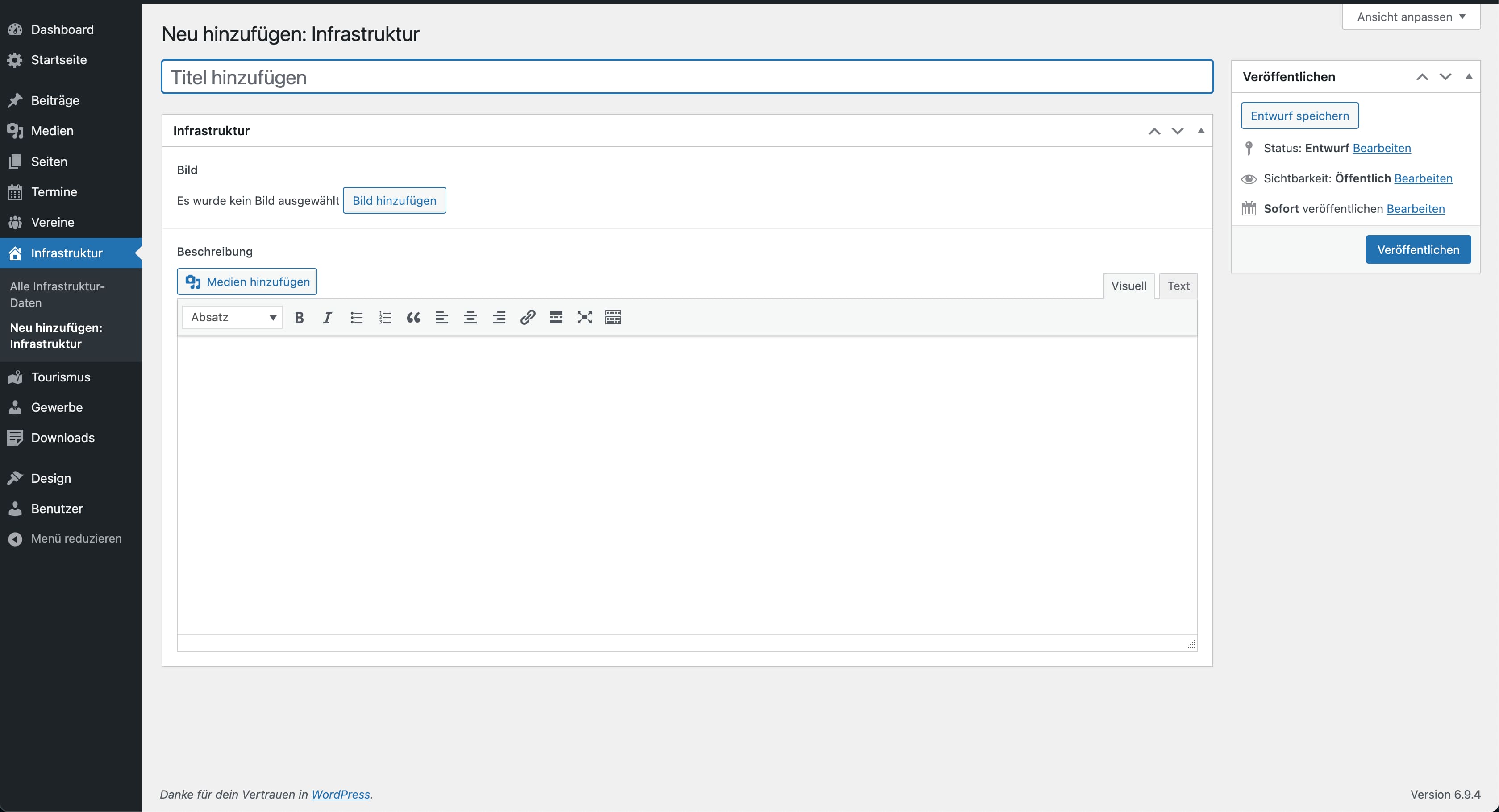 Infrastruktur hinzufügen