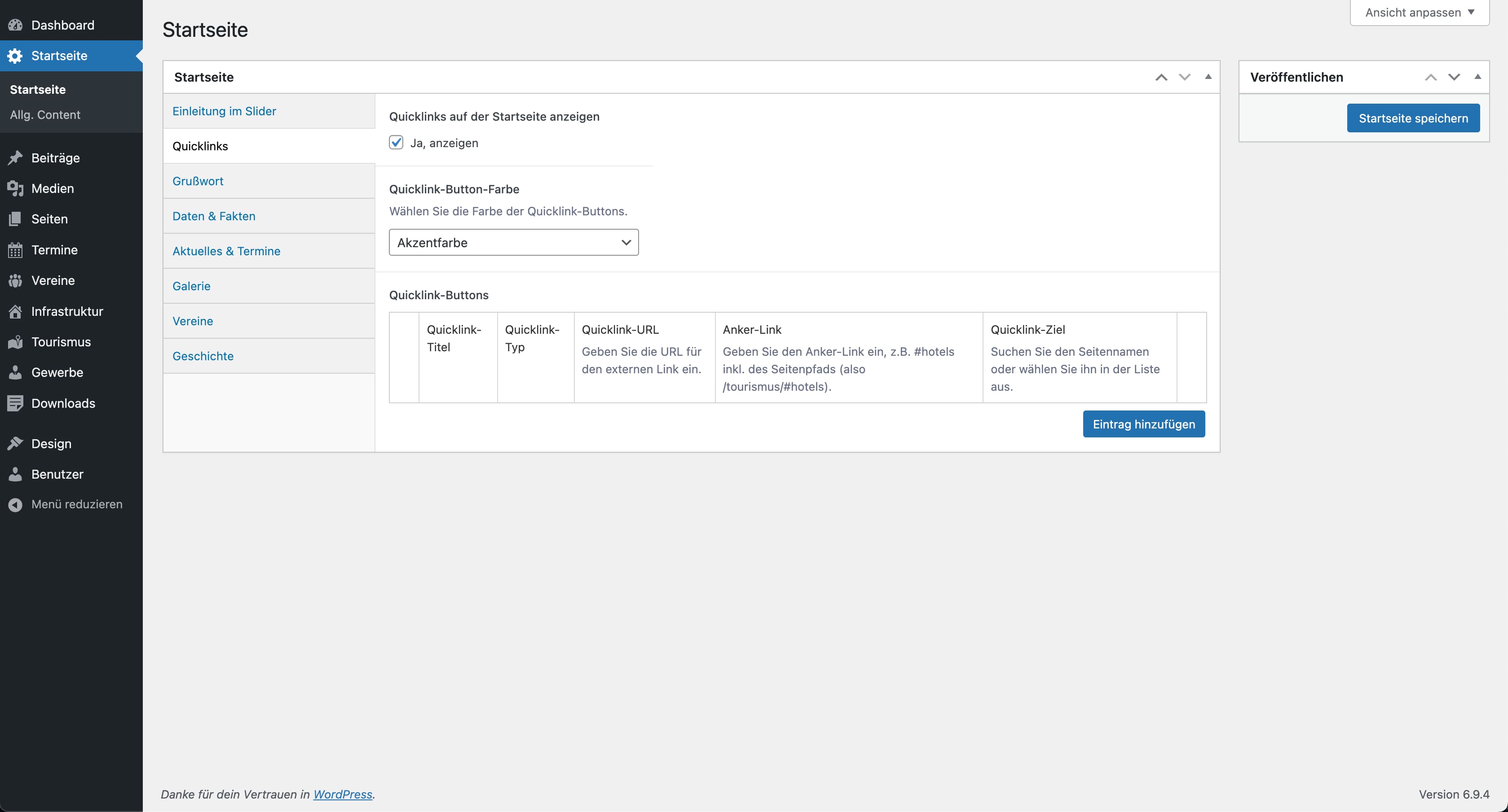Quicklinks konfigurieren