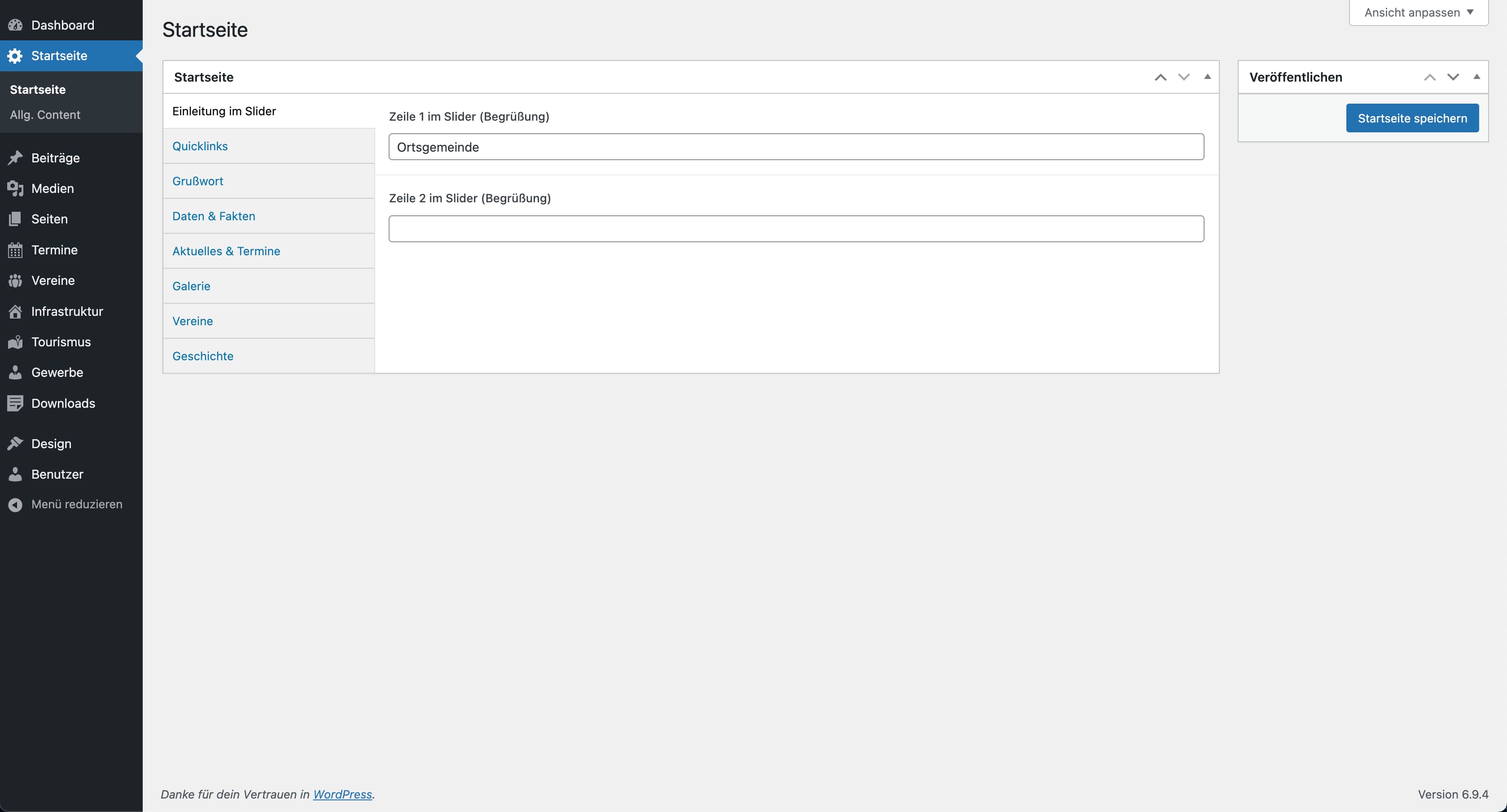 Einleitung im Slider