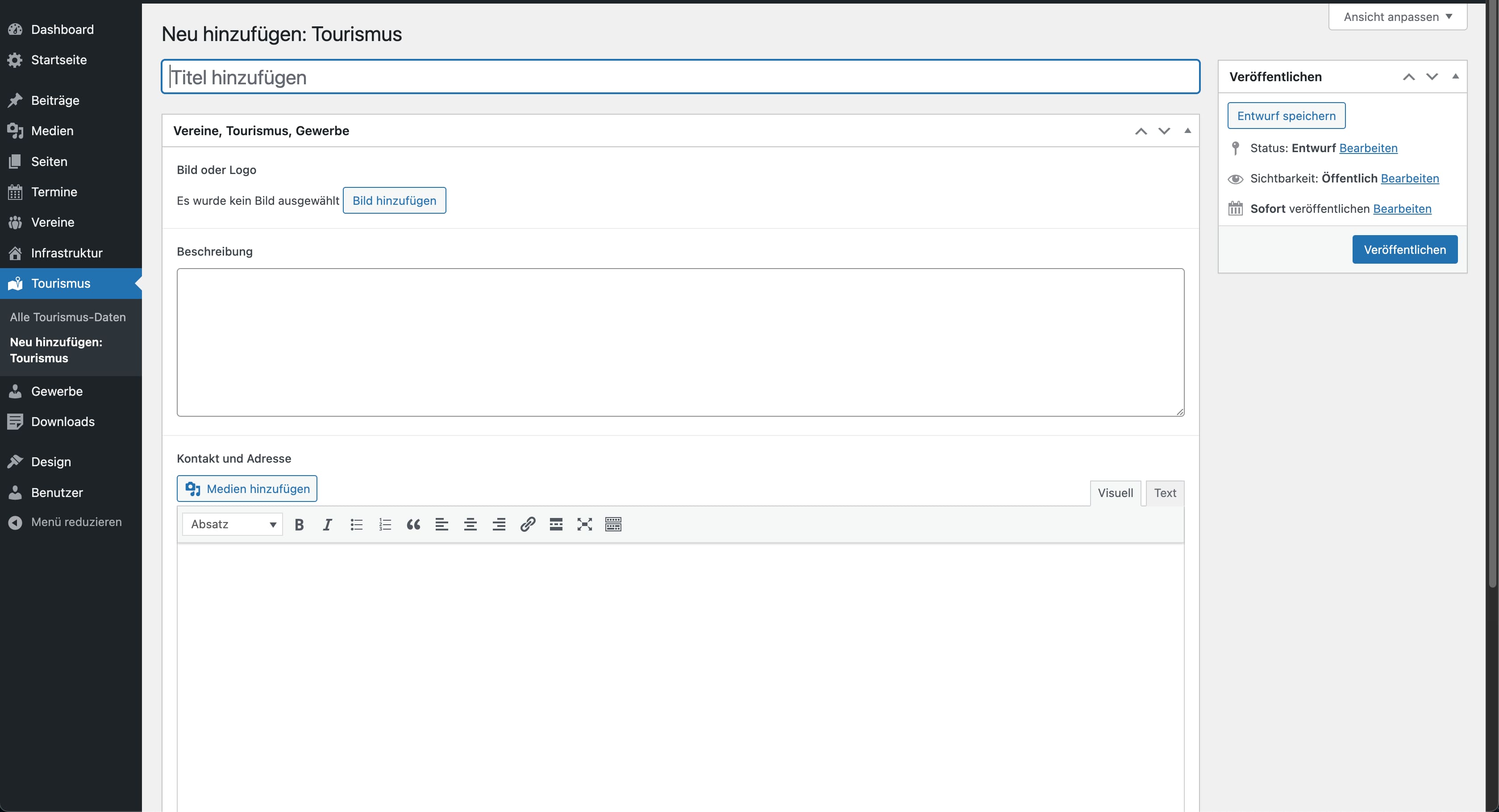 Tourismus hinzufügen